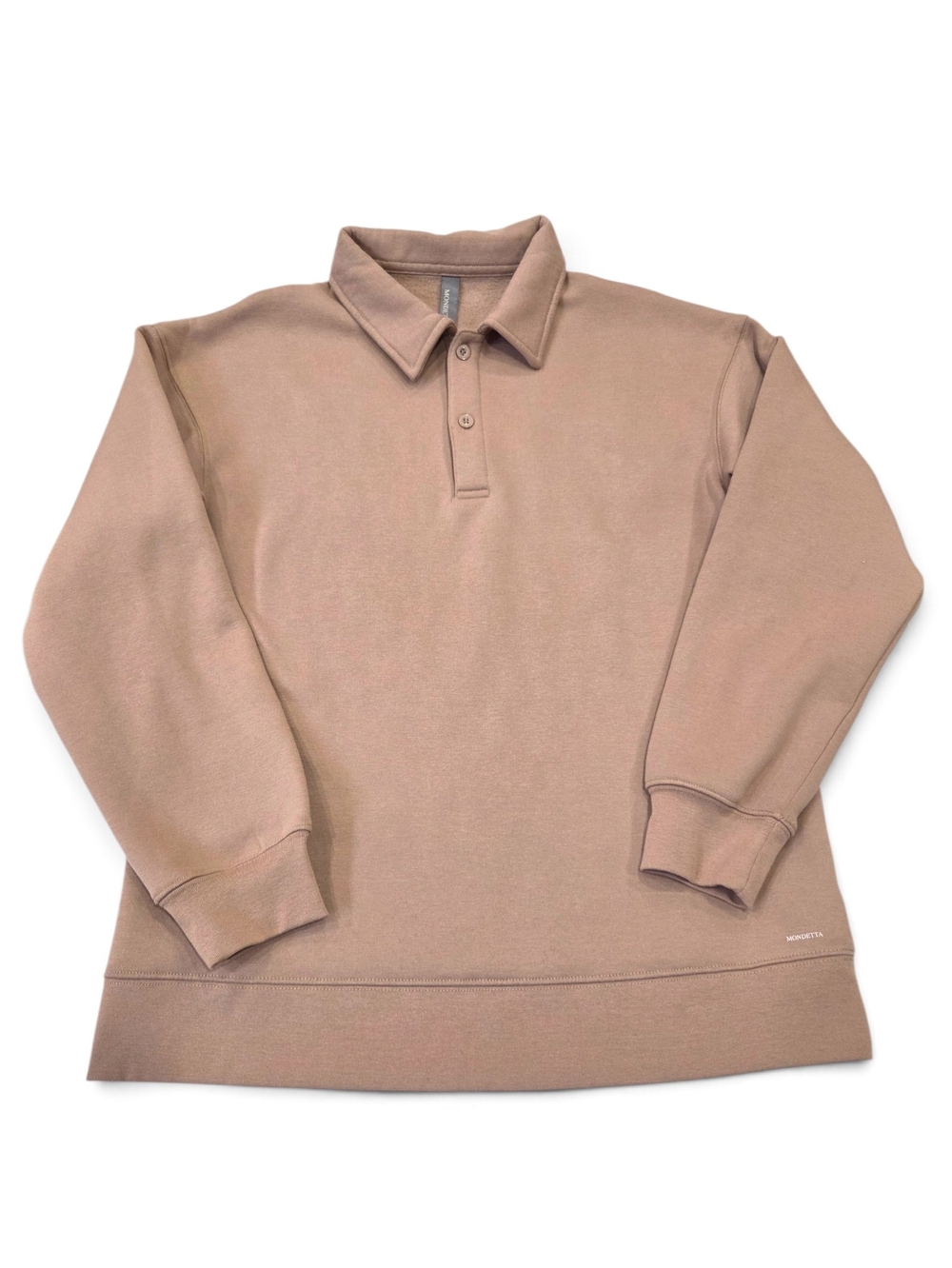 Mondetta Men's Tan Brown Fleece Collared Polo Sweatshirt Size Small NWOT